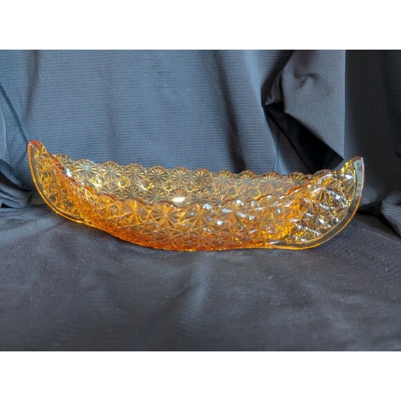 Vintage 12" long Fenton Amber DAISY & BUTTON Canoe Candy Trinket Dish 4.25" wide - Picture 2 of 8